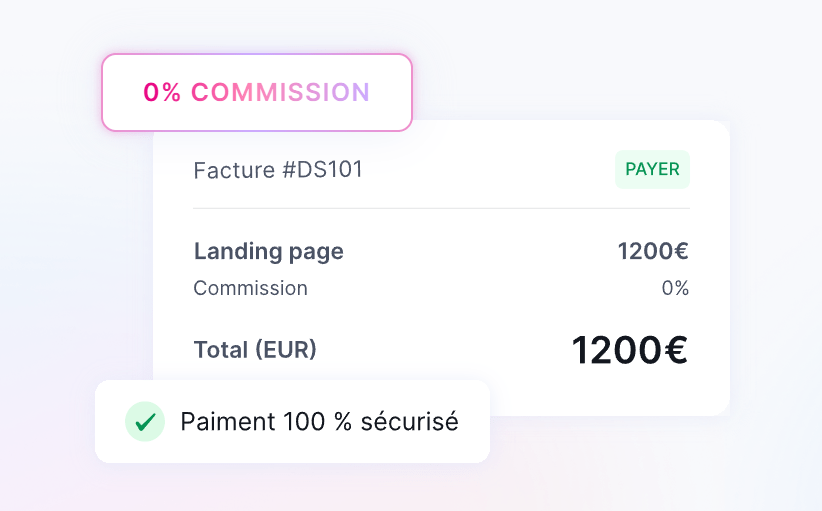 Exemple de facture chez TakeMe avec 0% de commission